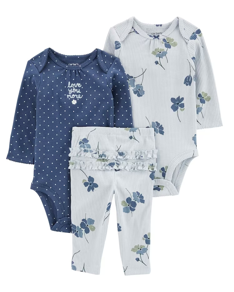 Conjunto longo bebê 3 peças floral multicor | Carter's